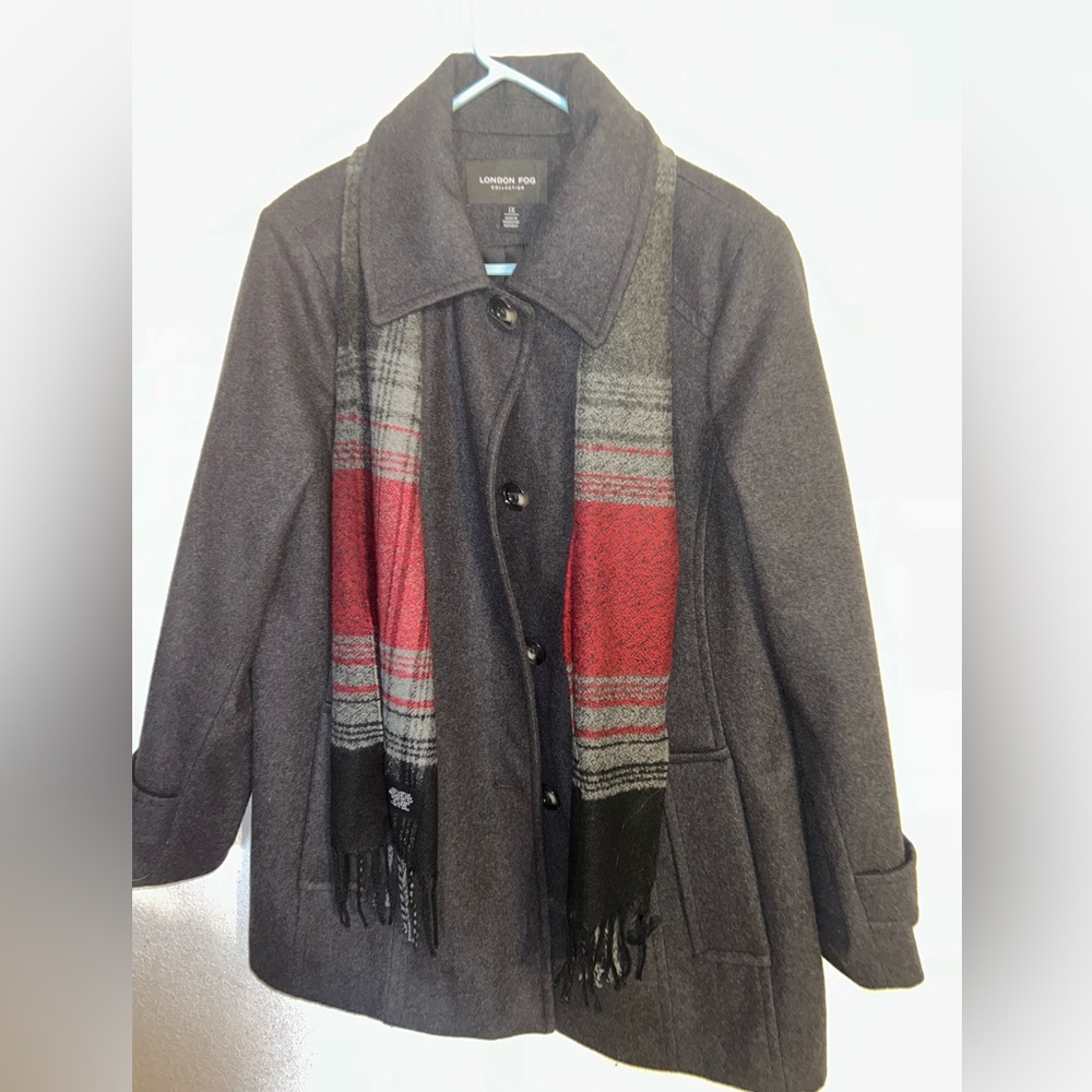 London Fog Wool Scarf Coat- Men’s size 1X Charcoal
